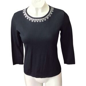Tracy M Silk Black Blouse with Silver Accents size M